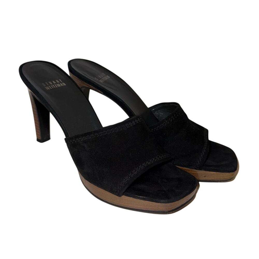 VINTAGE STUART WEITZMAN Platform Sandals 90s Suede Wooden Heel Sandals 8.5